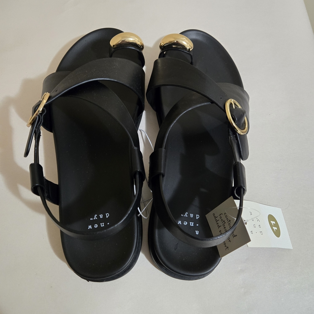 a new day Black Sandals with Gold Accents